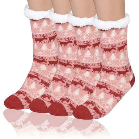 

DODOING 1-2pack Fuzzy Christmas Socks for Women Christmas Floor Socks Warm Fleece Lined Winter Soft Slipper Socks Christmas With Non Slip Men Women Stocking Cabin Socks