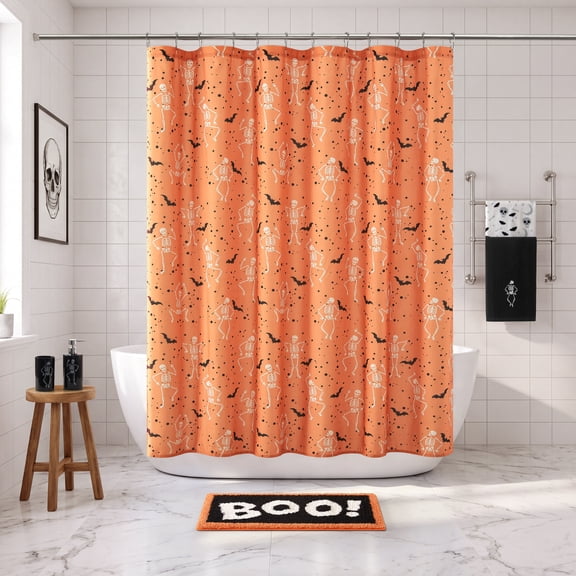 Way To Celebrate 13-Piece Shake Your Bones Shower Curtain Set with Hooks, Orange