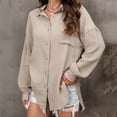 thumbnail image 4 of RQYYD Button Down Shirts for Women Lapel V Neck Long Sleeve Drop Shoulder Shirt Fall Winter Blouse Top Plain Tees with Pocket Khaki M, 4 of 9
