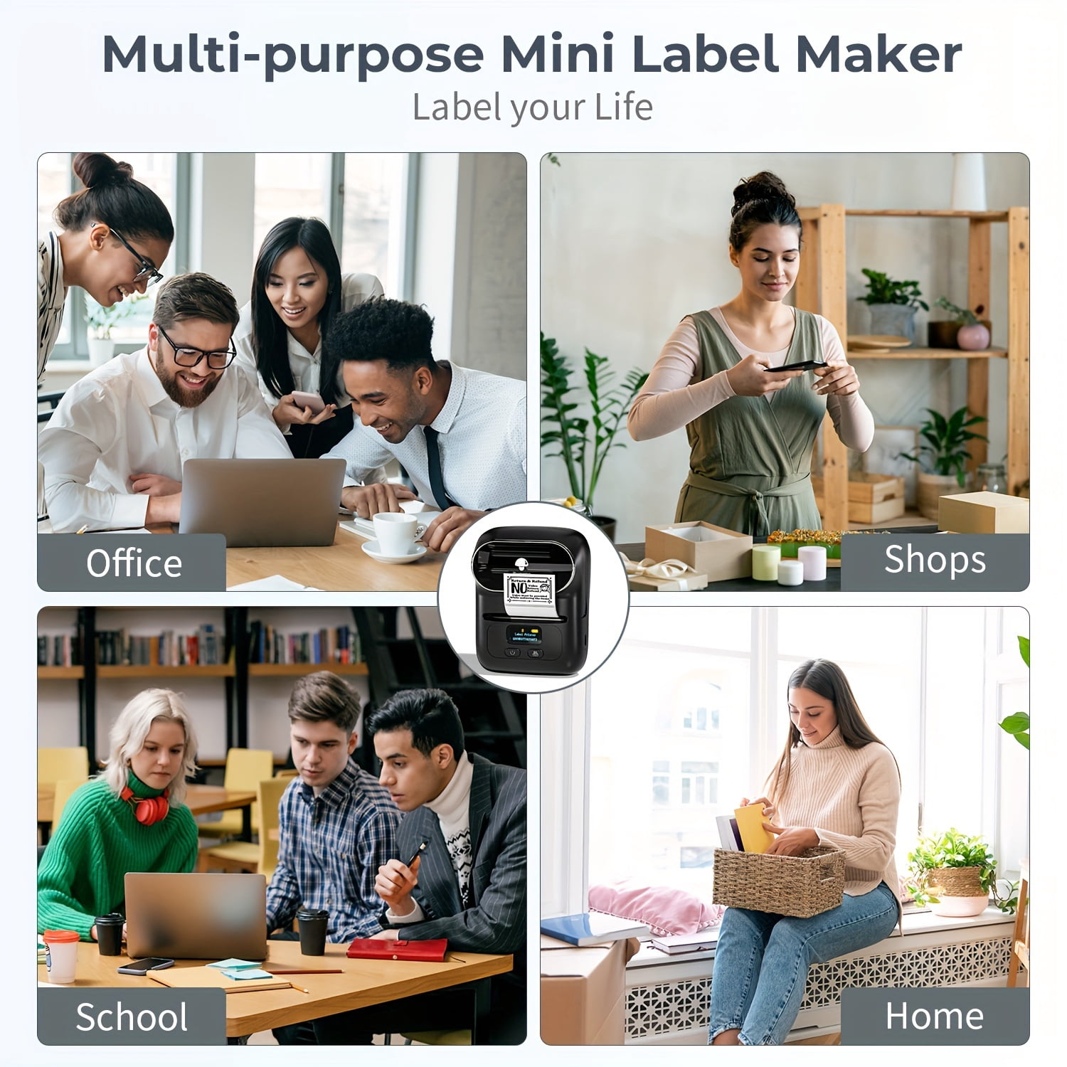 M110 Label Maker Portable Label Printer, Sticker Printer For Small Business, Address, Office, Gift, Picture, Inkless Barcode Label Printer + 1 Rolls Thermal Paper + 1 Storage bag（black）