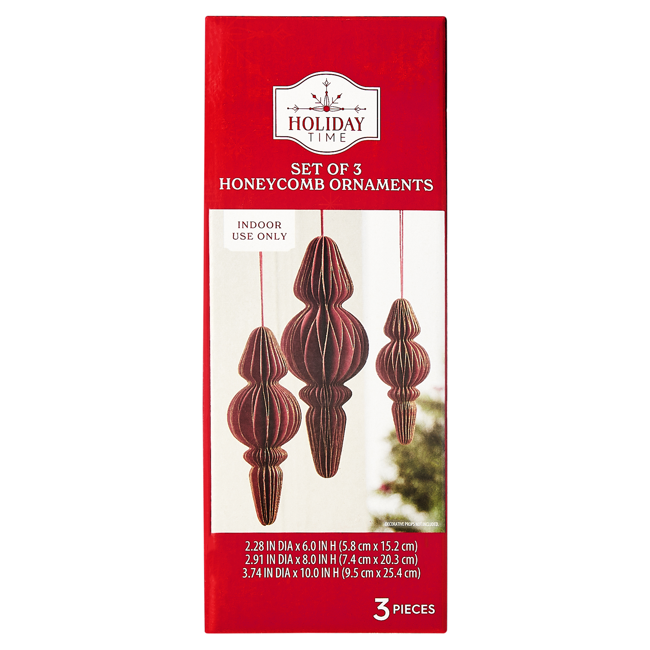 3 Count Red Paper Finial Christmas Ornaments, by Holiday Time