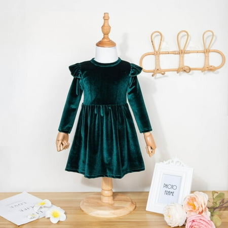 

Augper Toddler Dress Winter Fall Dresses Clearance Toddler Kids Baby Girls Fashion Cute Solid Color Long Sleeves Single Fleece Princess Dress Green