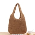 thumbnail image 5 of Bolso de paja tejido a mano con un solo hombro, color marrón amarillento pálido, 5 of 5