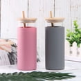 thumbnail image 4 of Botella de agua de vidrio de 500 ml con tapa de bambú y pajita, vaso de agua de boca ancha, vasos para beber, funda protectora de silicona con pajita, sin BPA, 4 of 4