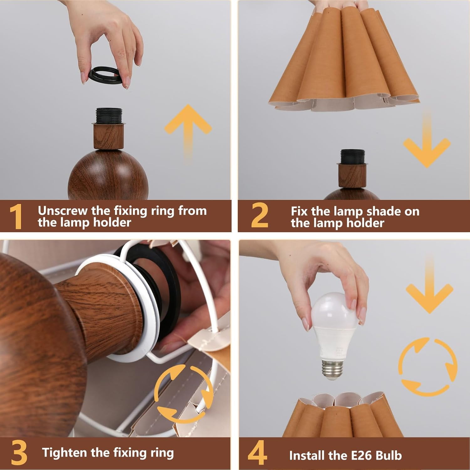 KUNJOULAM Cute Small Table Lamp, Modern Bedside Nightstand Lamp with Coffee Fabric Lampshade, Metal Base for Bedroom Home Office Decor (Without Bulb)