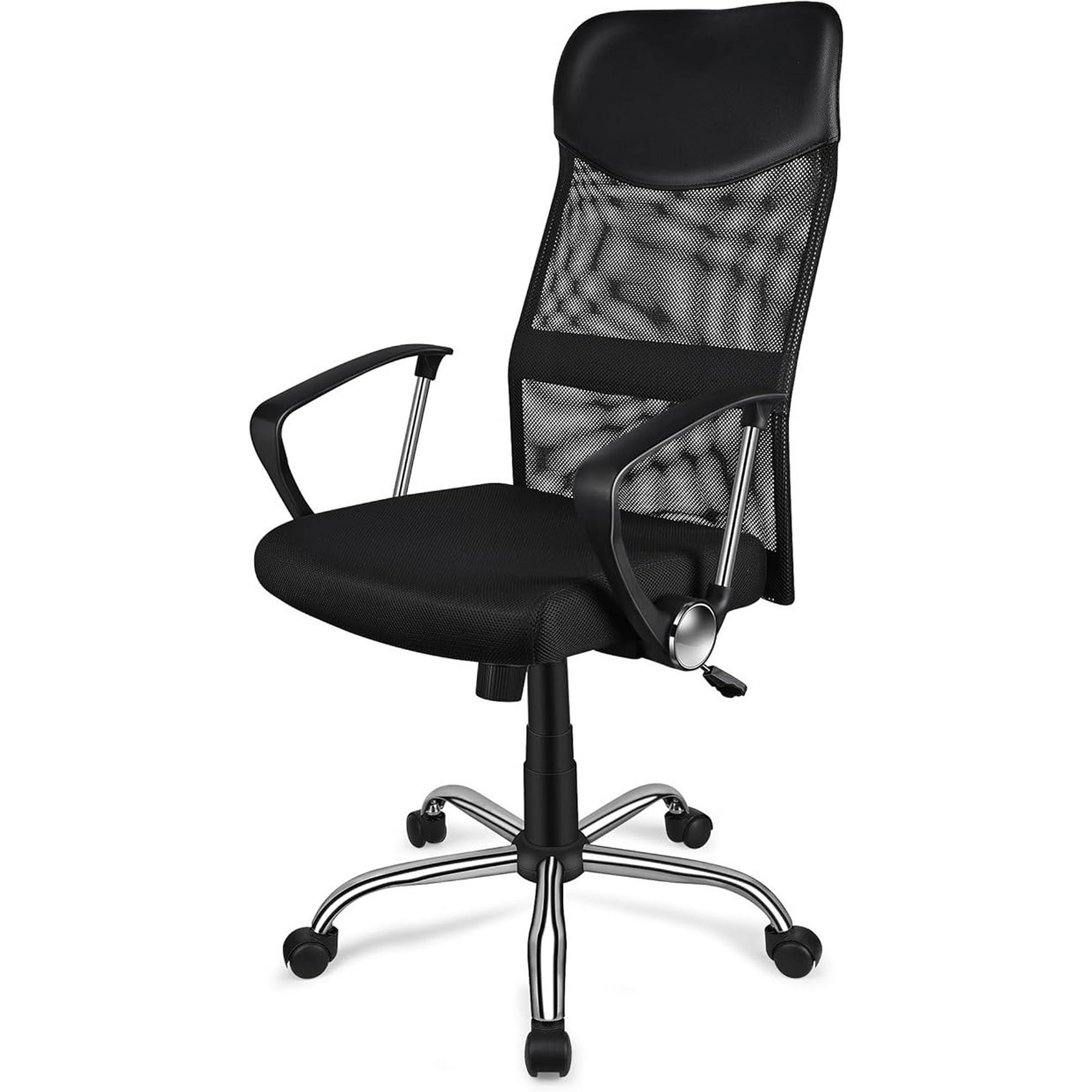 Chaise de bureau ergonomique en maille avec roulettes, hauteur réglable, pivotante, dossier moyen, accoudoirs rabattables et soutien lombaire, noir