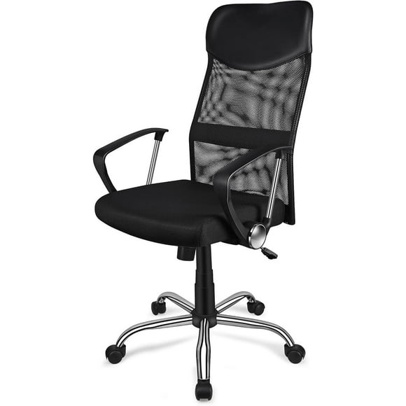 High Back Office Task Chair, Adjustable Height Ergonomic Breathable Mesh Computer Desk Chair with Fixed Armrests and Fabric Cushion Seat