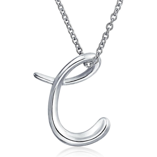 Personalize ABC Script Letter Alphabet Pendant Initial Necklace For Teen Women 14K Gold Plated .925 Sterling Silver