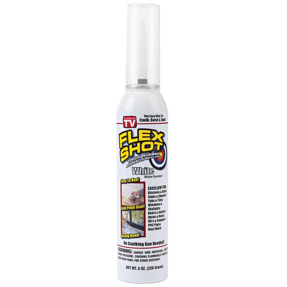 Flex Shot White Thick Rubber Adhesive Sealant Caulk Bond Seal 8 Oz