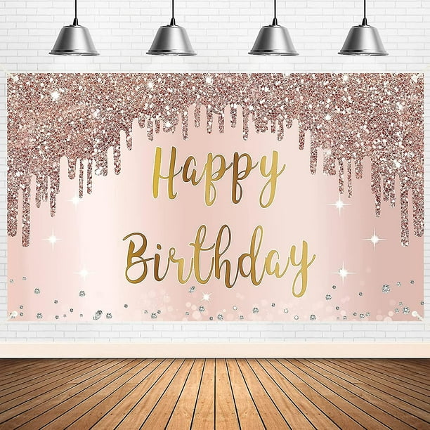 Banner de Feliz Cumpleaños Rosa Dorado YONGSHENG Telón de fondo Decoraciones para mujeres 73 x 43 pulgadas