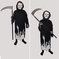 thumbnail image 6 of GYRATEDREAM Grim Reaper Costume Kids Boys Red Skull Reaper Cosplay Halloween Costume Scary Skeleton Outfit with Scythe Accessories for 10-12Y Luminous black, 6 of 9