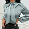 thumbnail image 5 of Ashirexll Womens Long Sleeve Tops Casual Winter Tops for Fashion Solid Color Stand Collar Bow Tie Pullover Blouse Shirt, 5 of 7