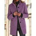 thumbnail image 2 of Women Winter Long Pea Coat Wool Blend Stand Collar Single Breast Thicken Blazer Jacket Light Purple L, 2 of 4