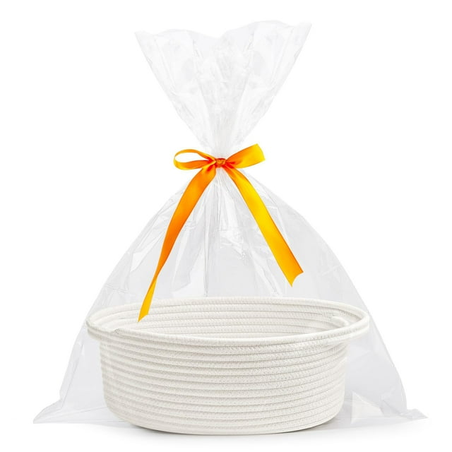 Langgg Christmas Gift Basket Holiday Gifting With Transparent Gift Bag And Ribbon Basket Empty white