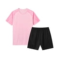 thumbnail image 1 of Miluxas Ensemble de Shorts Athlétiques pour Garçons - 2 Pcs T-Shirt de Performance Léger à Manches Courtes et Shorts de Course pour Garçons Rose 2TP(2TP), 1 of 4