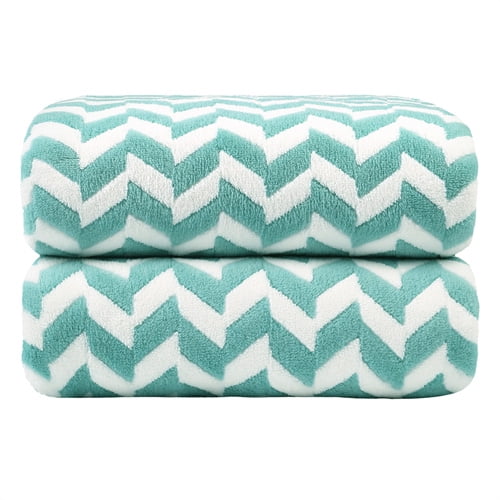 NC Fashion 2 Piece Chevron Microfiber Bath Towel Set, Green, White, Multi-color