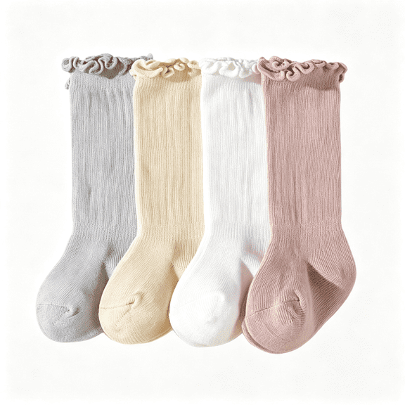 XIBUFE Toddler Baby Knee High Socks Soft Cotton Boy Girls Infant Long Ruffle Socks Soft Cotton Ruffle Baby Socks