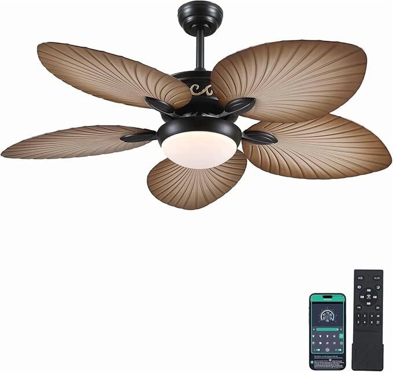 Phorus 52″ Tropical Ceiling Fan with Dimmable LED Light, Quiet Reversible DC Motor, Remote & APP Control, Adjustable Height – Indoor & Covered Outdoor Patio