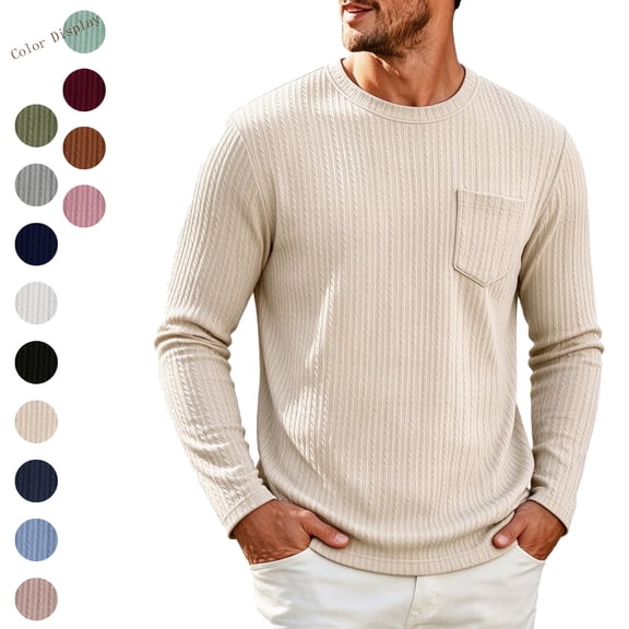 Jovrlynd Mens Sweater Crewneck Ribbed Knit Long Sleeve Shirts with Pockets Casual Soft Plus Size Pullover Sweaters for Big & Tall, S-3XL