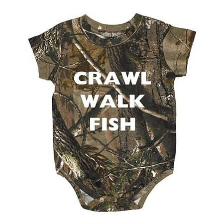 

Southern Designs Crawl Walk Fish Camo Baby Body Suit - Hunting Baby Clothing (6 Month)