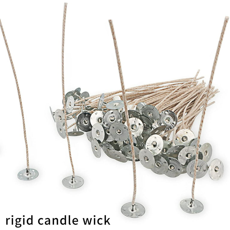 Bulk Candle Wicks 100 Pcs with 60pcs Candle Wick Stickers and 10 Pcs Wooden Candle Wick Centering Device for Soy Beeswax Candle Making (6inch)