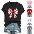 thumbnail image 7 of Zwiiyzr Womens Short Sleeve Round Neck T-Shirt with Bow Detail Romantic Love Print Casual Dressy Top Soft Comfortable For Summer Date Gray, 7 of 7