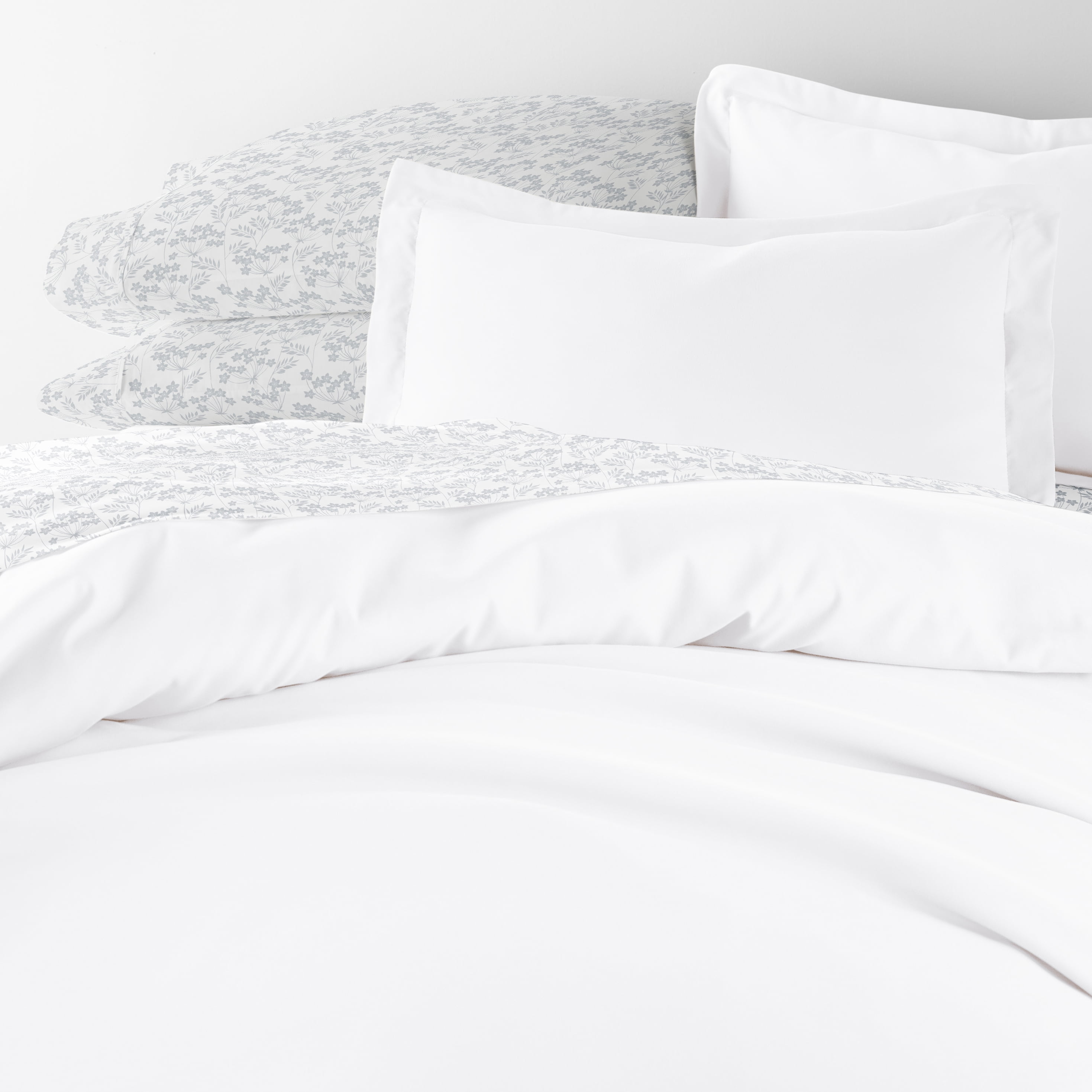 Comfort Canopy - California King Bedding Bundle, Solid Duvet Cover Set, White Comforter and Patterned Sheet Set