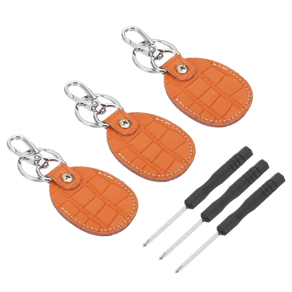 Uxcell Leather Key Fob, 3 Pcs Genuine Leather Key Cover RFID Key Fob Protector Air Tag Holder Keychain Case with Key Ring & Screwdriver for Car Key ID Key Cards Orange