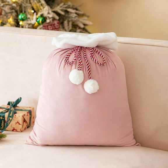 Christmas Velvet Santa Bags with Drawstring Large Christmas Bags Santa Gift Sack for Xmas Playing Present Toy 15.7x23.6in - Pink