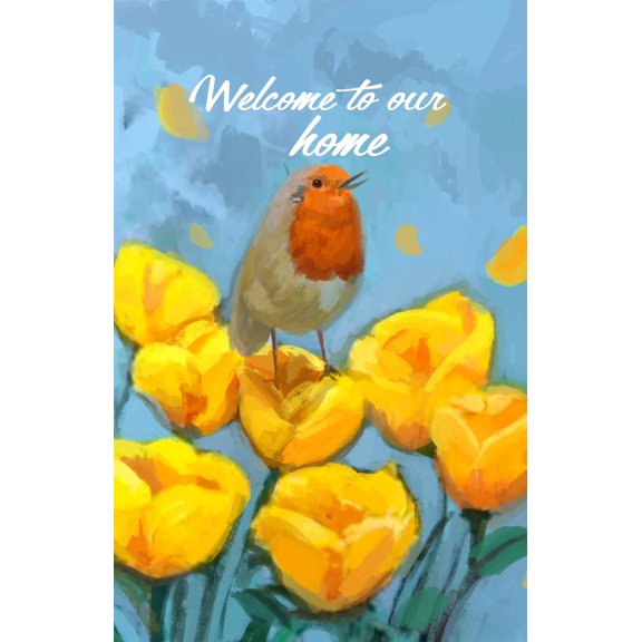Flag Emotes - Double Sided Garden Flag - Bird & Flowers Welcome To Our Home