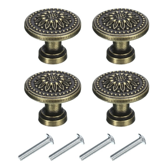 8 Sets Vintage Drawer Knobs with Flower Pattern for Cupboard Drawer, Bronze(1" Long)
