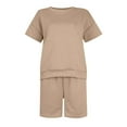 thumbnail image 5 of Kagetolytai Suits Ladies Casual Fashion Sexy Round Neck Short Sleeve Textured Fabric Shorts Set 2 Piece Sets for Women Khaki M, 5 of 7