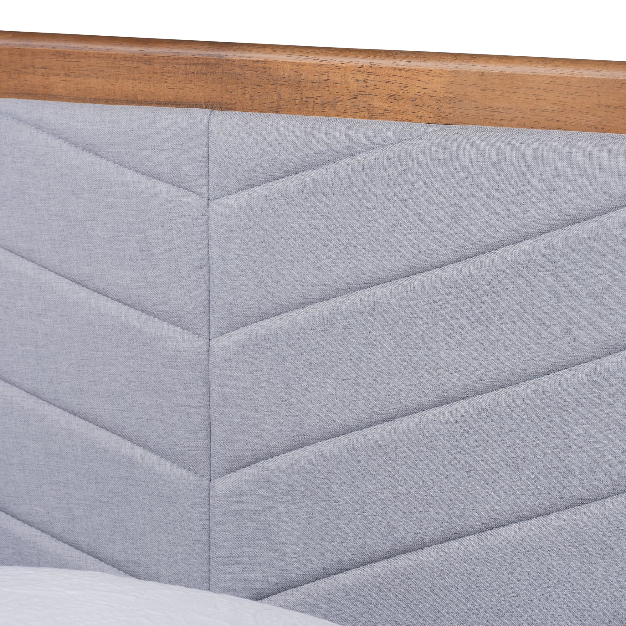 Baxton Studio Tasha Mid-Century Modern Light Grey Fabric Upholstered and Walnut Brown Finished Wood Twin Size Platform Bed
