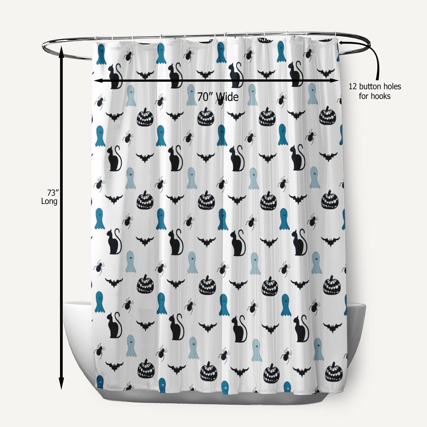 Simply Daisy 70" W x 73" L Halloween Halloween Critters Polyester Shower Curtain, Unreal Teal [1 Ct]