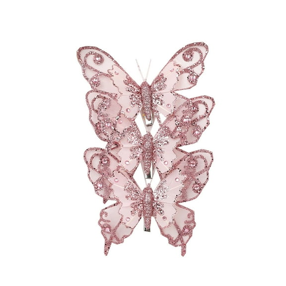 Glittery Butterfly Christmas Ornament - Imitation Tree Hangings for Festive Winter Atmosphere Arrangement and Displays,Pink