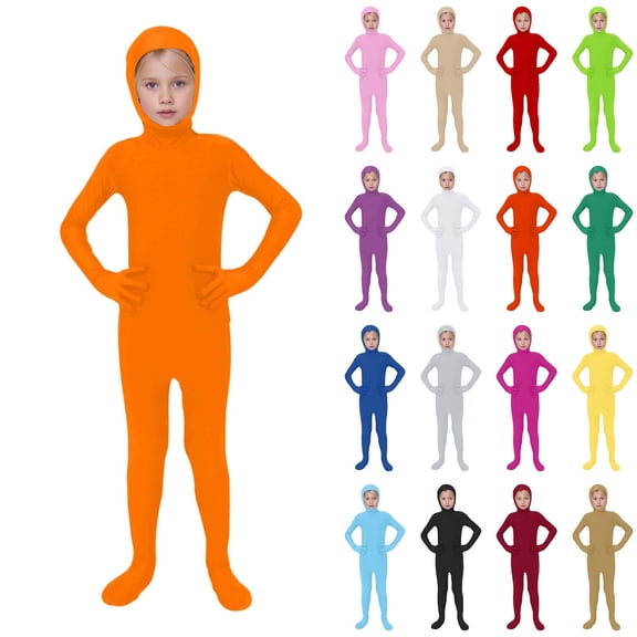 Kids Face Open Spandex Halloween Zentai Bodysuits Long Sleeve Boys Romper Jumpsuit Performance Stage Show Tight Solid Color Coverall Outfit For Kids 3-4 Years