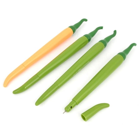 Unique Bargains 4 Pcs Yellow Green Students Stationery Black Ink Pepper Style Ball Pen School