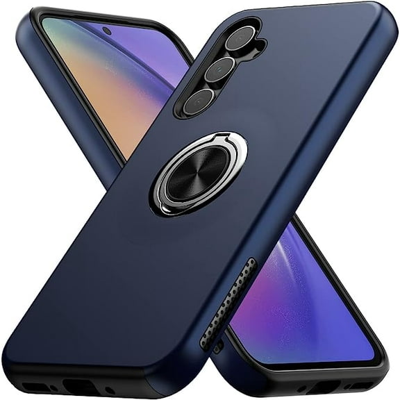 Entronix Funda con Soporte de Anillo para Galaxy A54, Resistente y con Soporte Giratorio de 360°, Color Azul