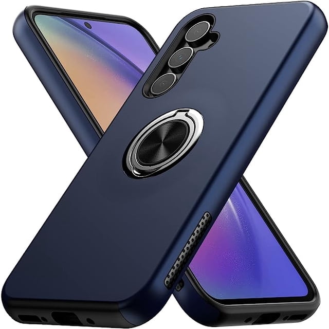 Entronix Funda con Soporte de Anillo para Galaxy A54, Resistente y con Soporte Giratorio de 360°, Color Azul