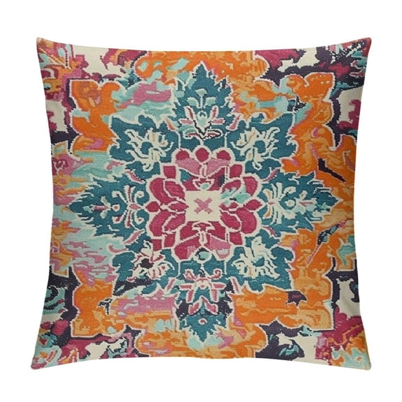Acheng Orange Blue Boho Pillow Covers Bohemian Carpet Vintage Decorative Couch Pillow Cases Set of Ethnic Rust Coral Floral Throw Pillows Home Decor for Living Room Bedroom Bed Cushion Outdoor White