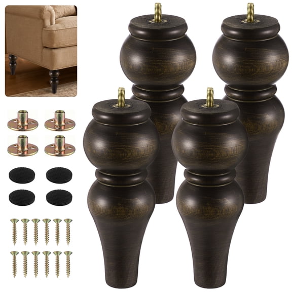 4 Pcs 8 Inch Wooden Furniture Legs with Mounting Plates and Screws, Solid Wood Sofa Legs, Replacement Furniture Feet for Couch, Cabinet, Ottoman, Armchair, Table