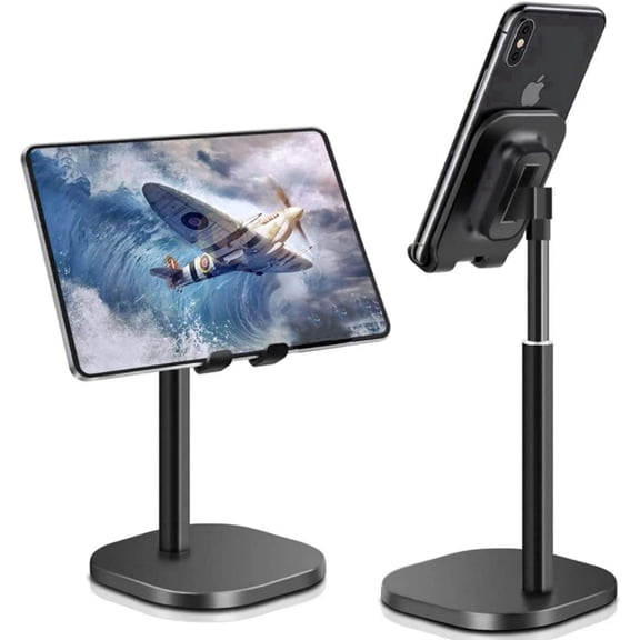 Cell Phone Stand for Desk, Angle Height Adjustable Phone Holder, Cellphone Dock Compatible with All Mobile Phones, Black