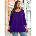 thumbnail image 3 of LARACE Women's Plus Size Tops 3/4 Length Sleeve Shirts Dressy Casual V Neck Tunic Blouse DarkPurple_3X, 3 of 6