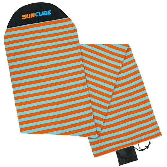 SUN CUBE Surfboard Sock Cover, Protective Surf Bag for Surfing Board, Light Stretchy Surfbag Sleeve for Longboard, Hybrid (8'6'', Sunset Orange)
