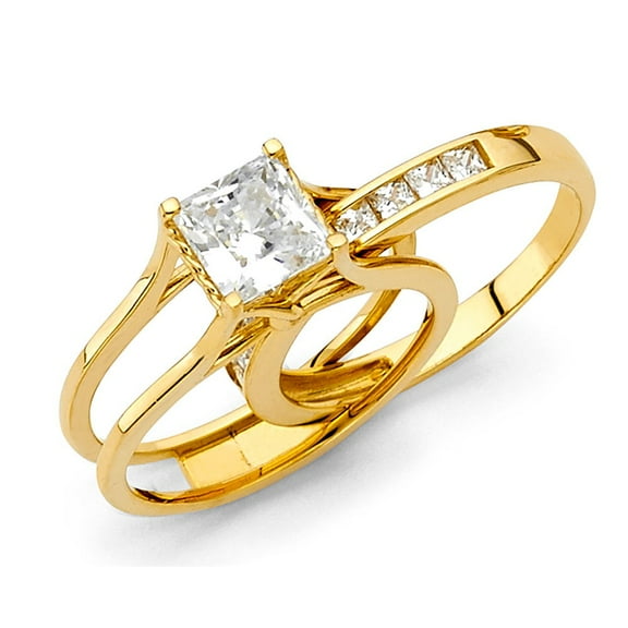 1.25ct Princess Cut CZ 14k Yellow Gold Engagement w/ Match Band Ring
