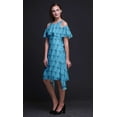 thumbnail image 4 of Bimba Robe à Volants Imprimée Géométrique Bleue pour Femmes Épaules Dénudées - X-Grand, 4 of 6