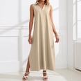 thumbnail image 2 of DHFJKG Summer Dresses For Women Beach Long Dress Sleeveless Turndown Collar Loose Fit Solid Color Flowy A-Line Side Slit Sundress Stylish Dresses, 2 of 7