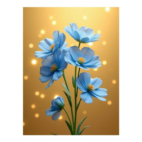 Diamond Art Kits for Adults, Blue Flowers Golden Background 5D Diamond Painting Kits for Adults Beginners, DIY Full Drill Diamond Painting, Gem Art and Crafts 12x16