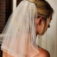 thumbnail image 2 of 2 velos de novia de cristal, velo corto de 1 nivel, malla suave con peine, velo de novia para fiesta de boda, accesorios para el cabello para mujeres y niñas (marfil), 2 of 5