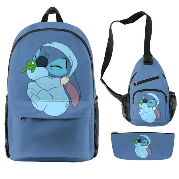 Stitch Stitch Schoolbag Student Backpack Satchel Pencil Case Three-piece Anime Cartoon Backpack-week